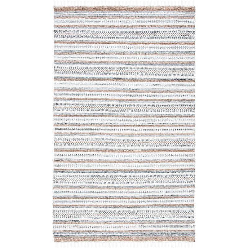 Ivory and Multicolor Striped 8' x 10' Handwoven Wool Rug