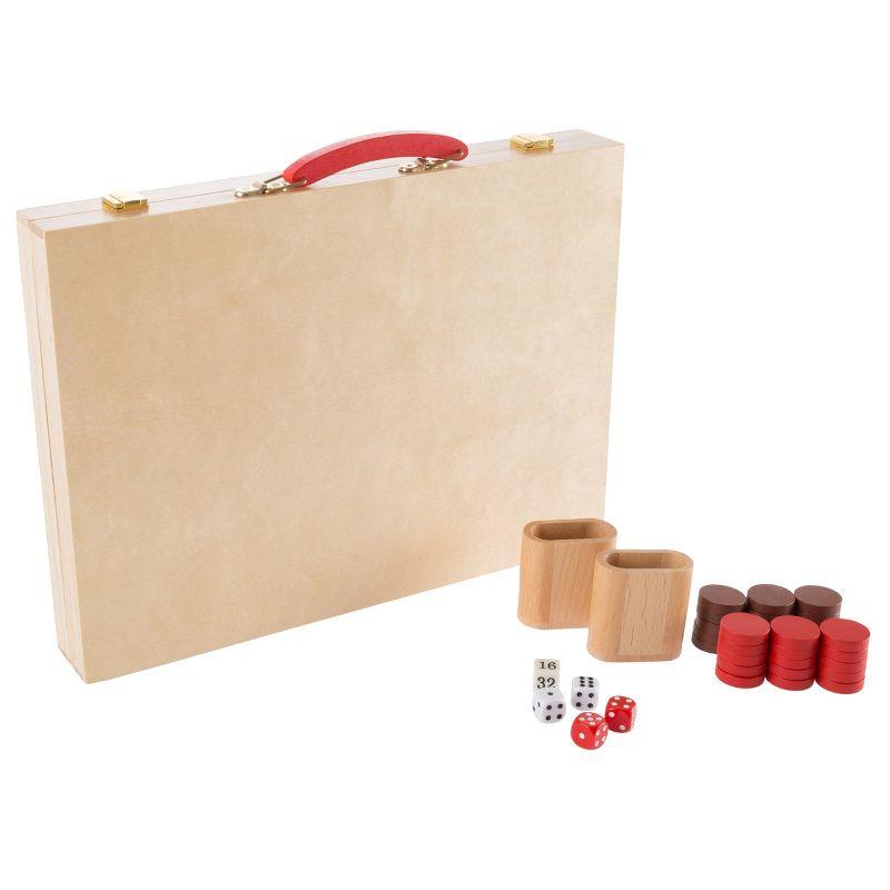 Toy Time Portable Wooden Backgammon Board Game Set With Accessories