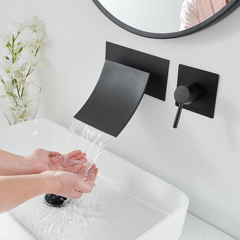 BWE Single Handle Wall Mount Spout Waterfall Bathroom Faucet in Matte Black