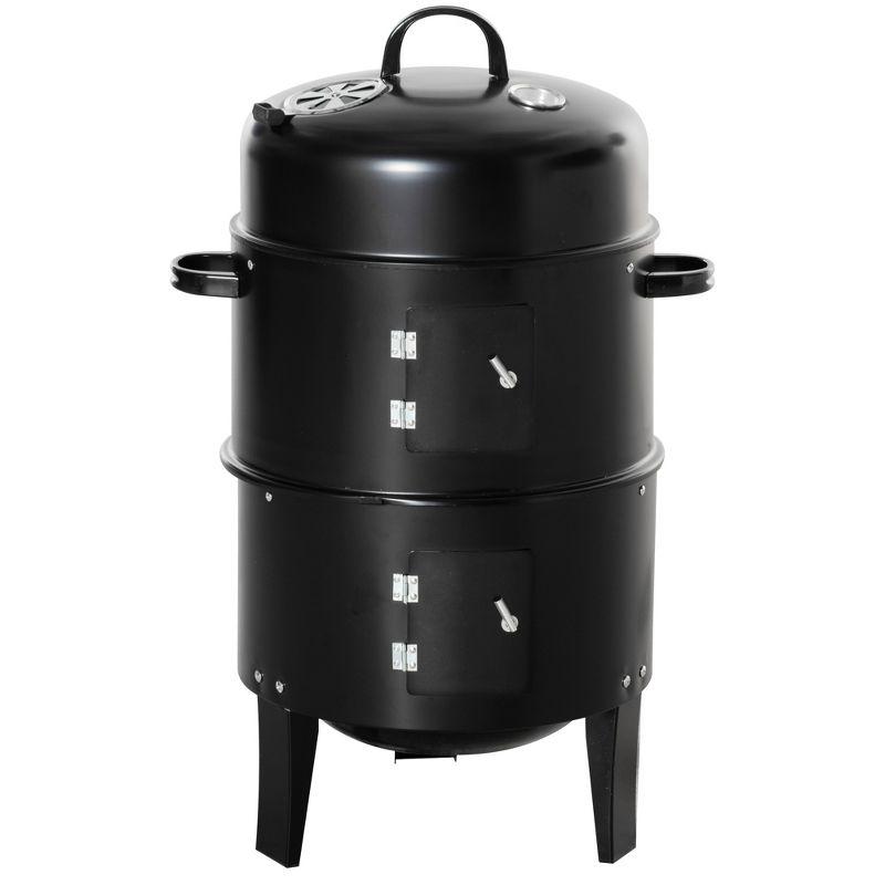 Outsunny Black Stainless Steel Kettle BBQ Smoker Grill