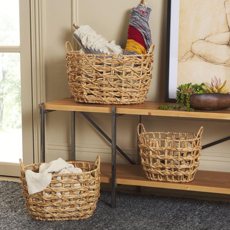 Natural Oval Rattan Waterhyacinth Storage Baskets Set of 3