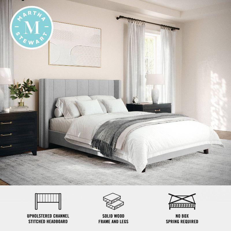 Martha Stewart Kay Upholstered Platform Bed With Channel Stitched Wingback Headboard