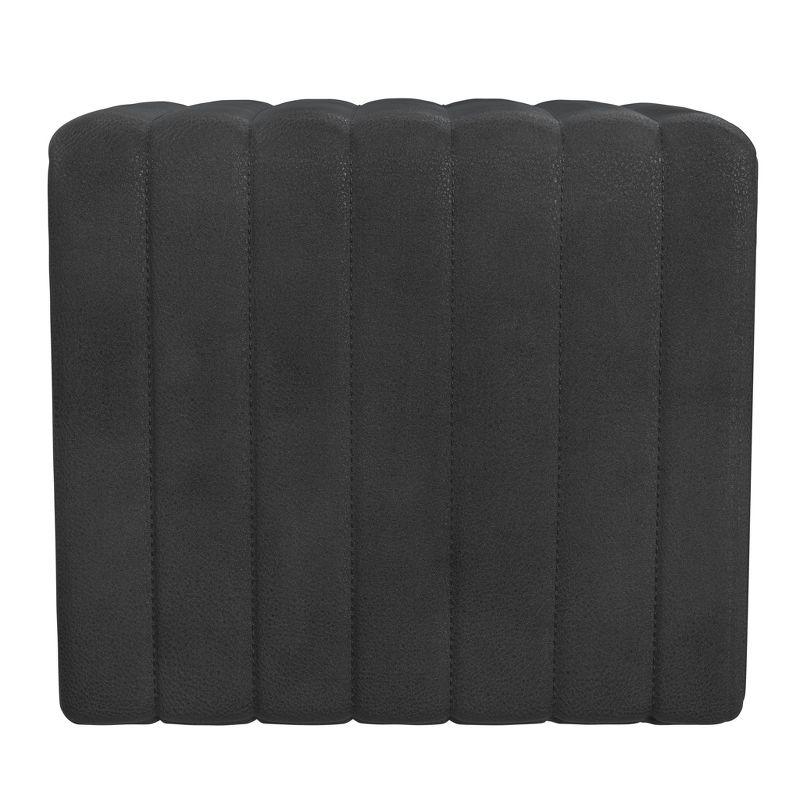 HomePop Modern Channel Faux Leather Ottoman Black: Upholstered Square Bench, No Assembly Required