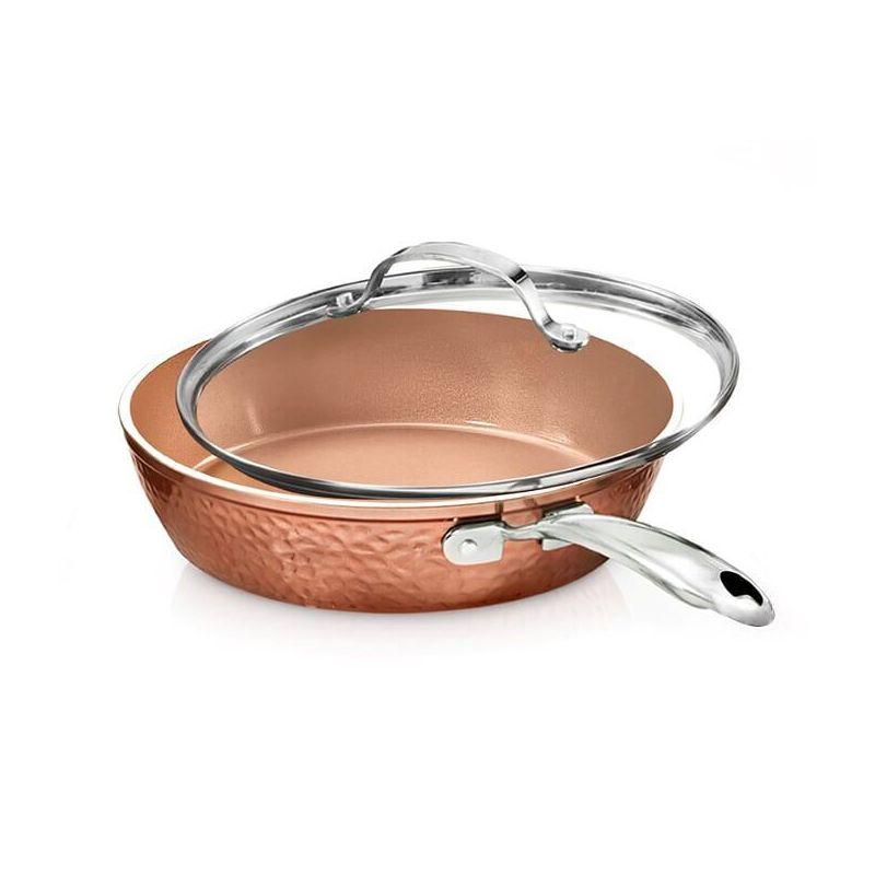 Gotham Steel Hammered Copper 12'' Nonstick Frying Pan with Lid, Stay Cool Handle, Oven & Dishwasher Safe