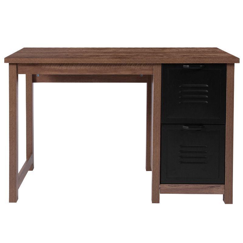 Flash Furniture New Lancaster Collection Crosscut Oak Wood Grain Finish Computer Desk with Metal Drawers