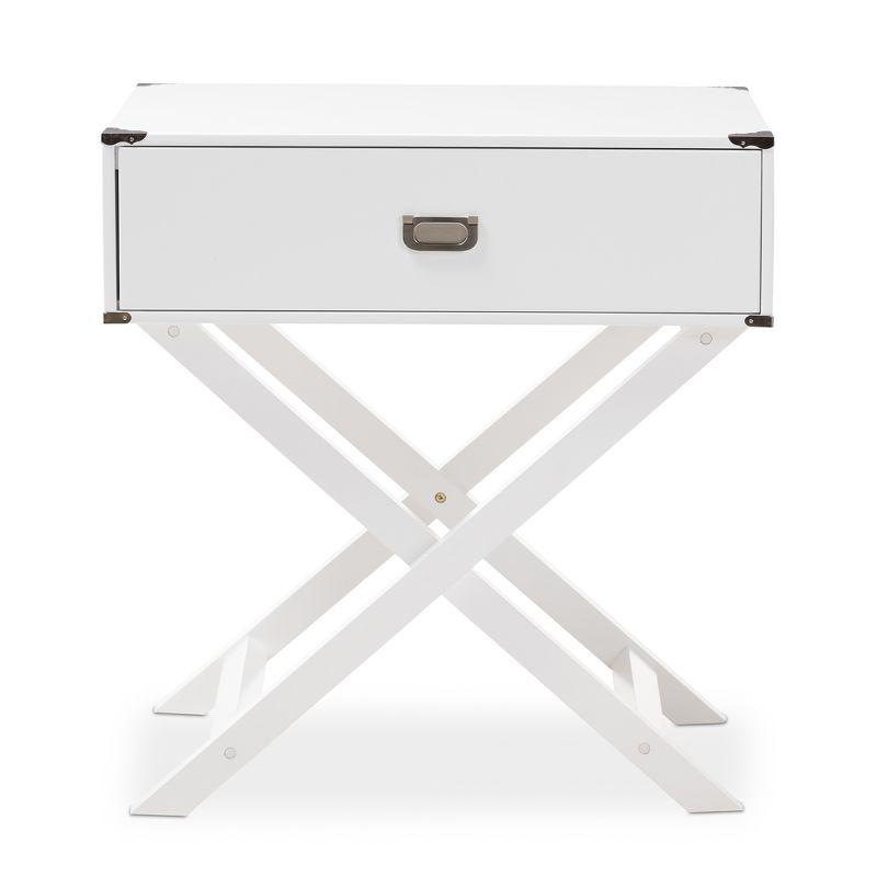 Curtice 1 Drawer Wooden Nightstand White - Baxton Studio: Bedside Table with X-Base, Modern Design, Includes Anti-Tip Hardware