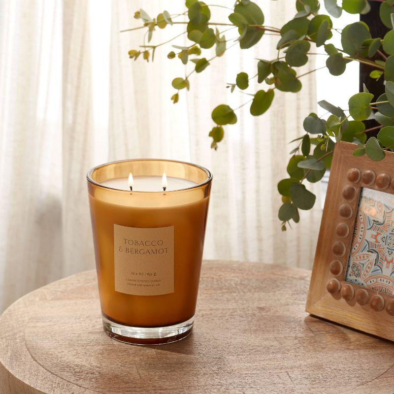 22.4oz Tobacco & Bergamot Scented Candle with Glass Vase & Dustcover - Threshold™: Palm Wax, Dual Wick