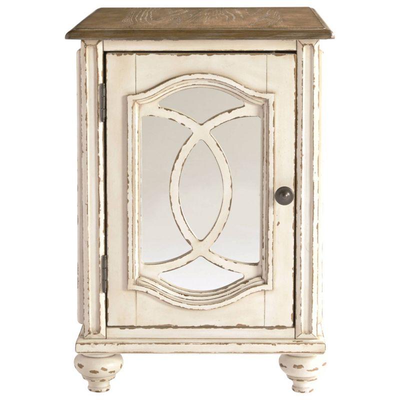 Antiqued Two-Tone Mirrored Cottage End Table with Storage