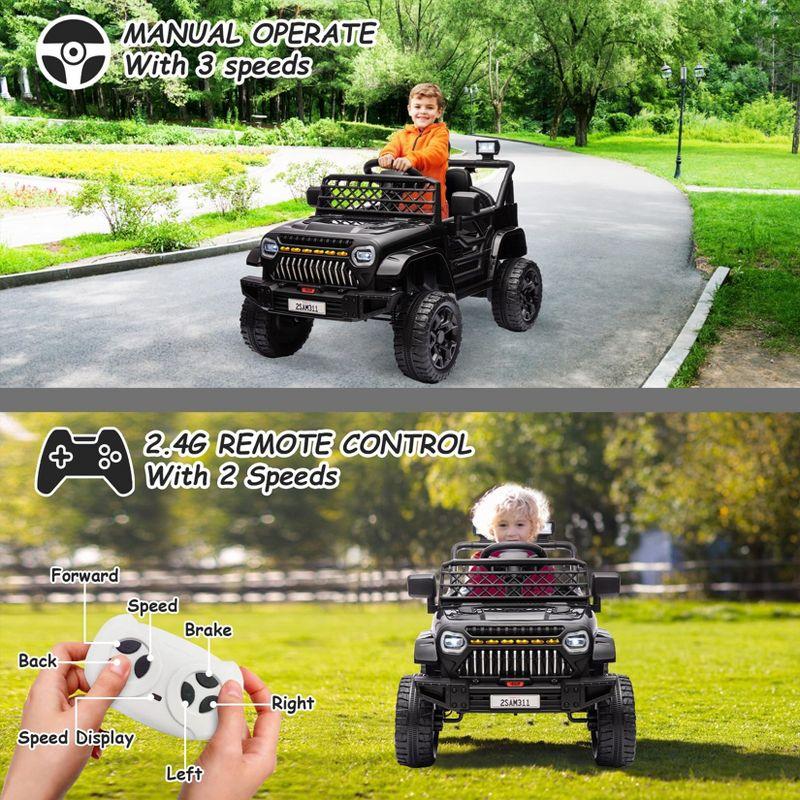 12V Ride On Car for Kids, Electric Vehicle Toddles, Battery Powered Truck Car Toy with RC, LED, Music, 4-Wheel Suspension