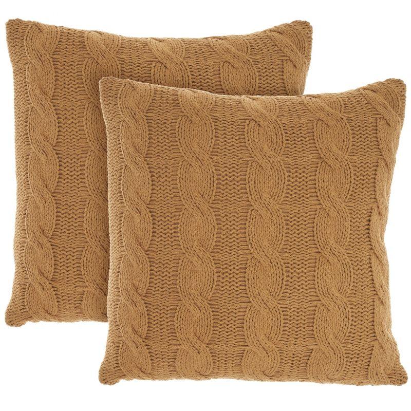 Gold Cotton Cable Knit 18" Square Throw Pillows Set of 2