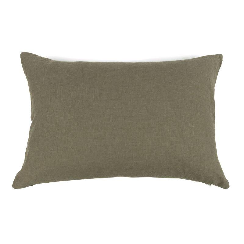 Moss Green French Linen Lumbar Throw Pillow 22" x 15"