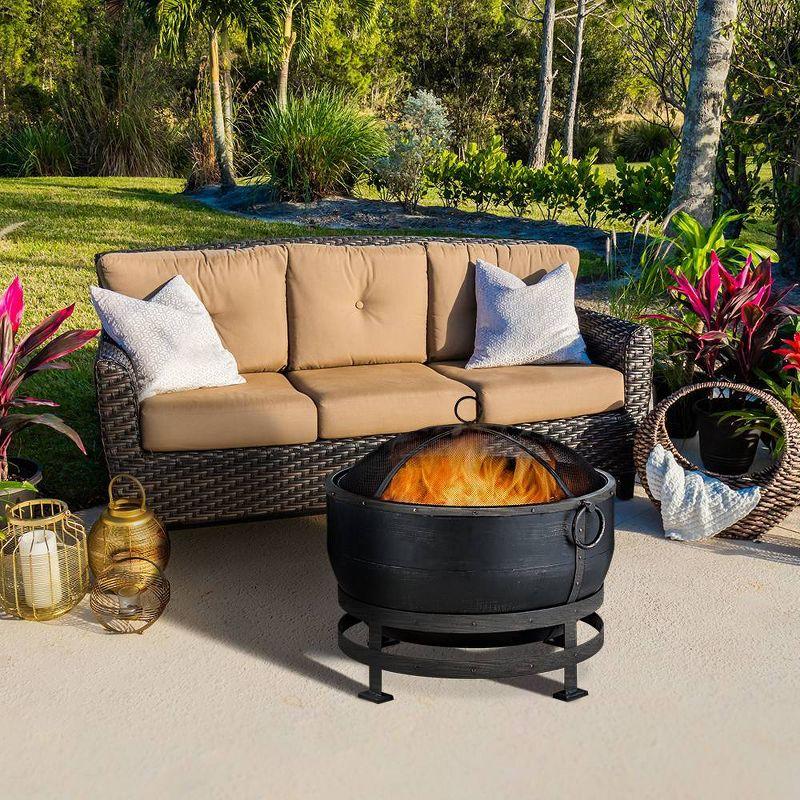 Endless Summer Round Wood Burning Outdoor Fire Pit with Kettle Design Brown