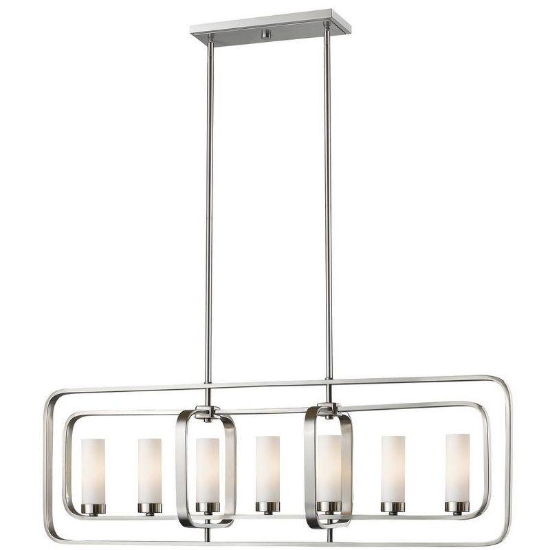 Contemporary Aideen 42" Brushed Nickel Island Chandelier with Matte Opal Shades