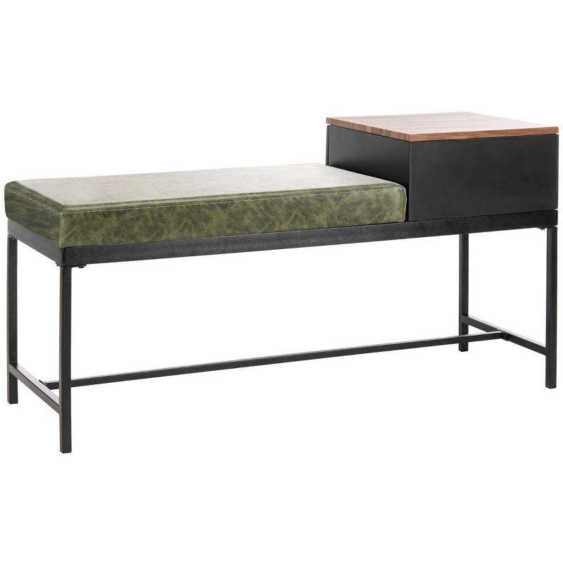 Maruka Bench with Storage - Grey Wash/Dark Green - Safavieh