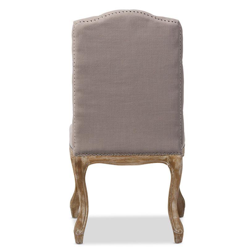 Hudson Weathered Oak Finish and Fabric Button Tufted Upholstered Dining Chair Beige - Baxton Studio: French Country Cottage Style