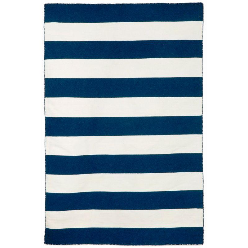 Navy Stripe Synthetic 4' x 6' Reversible Outdoor Rug