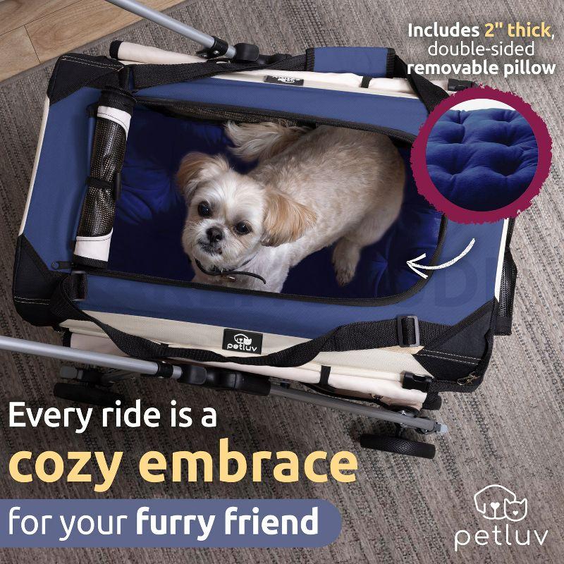 PetLuv Cat & Dog Stroller Foldable w/ Detachable Soft Pet Travel Carrier Fits 2 Cats or Medium Dog & Removable Plush Pillow Privacy Windows