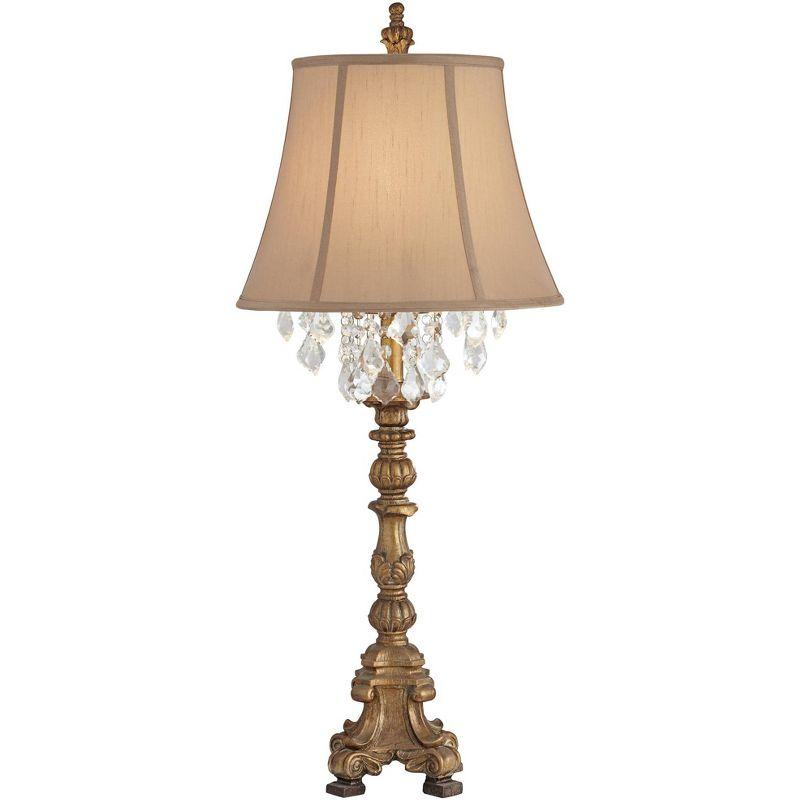 Barnes and Ivy Duval Traditional Table Lamp 33" Tall Aged Gold Candlestick Crystal Fabric Bell Shade for Bedroom Living Room Bedside Office Family