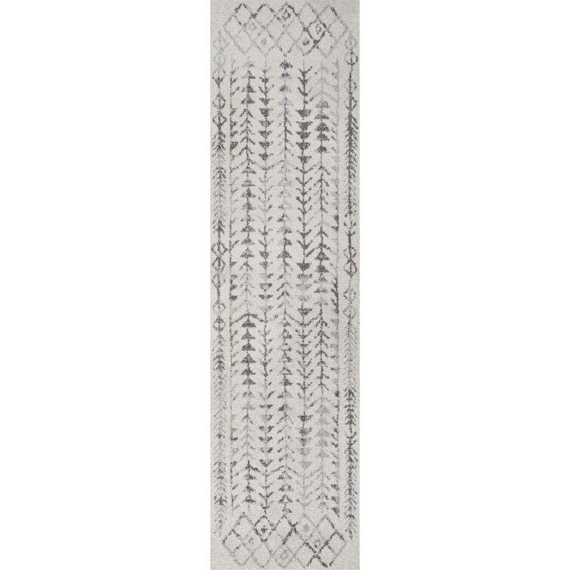 2'x8' Ziri Moroccan Geometric Runner Rug, Cream/Gray - JONATHAN Y