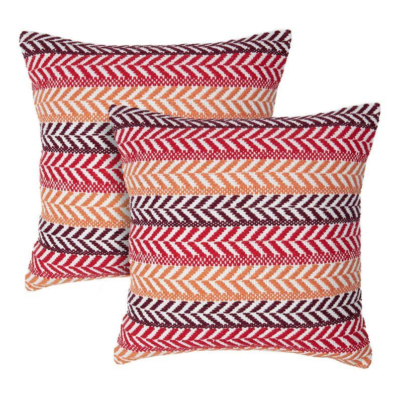 Chanasya Jacquard Cotton Arrow Stripe Pattern Square Throw Pillow Cover - 2-Piece Set - 20" x 20” - White