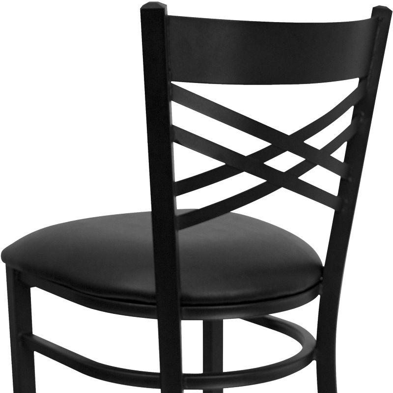 Elegant Black Metal Barstool with X-Back & Black Vinyl Seat