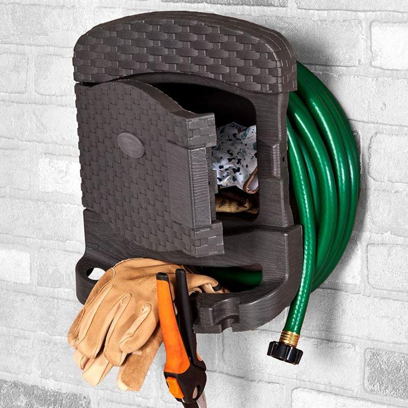 The Lakeside Collection Garden Water Hose Reel Hanger with Storage 1 Pieces