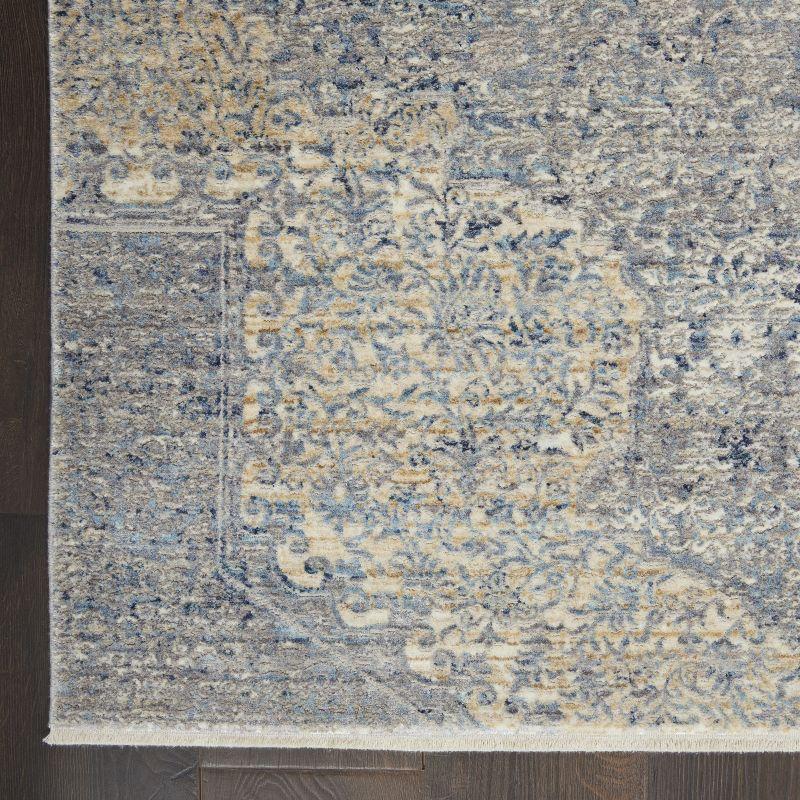 Elysian Medallion Hand-Knotted Wool and Silk Blend Area Rug, Blue and Cream