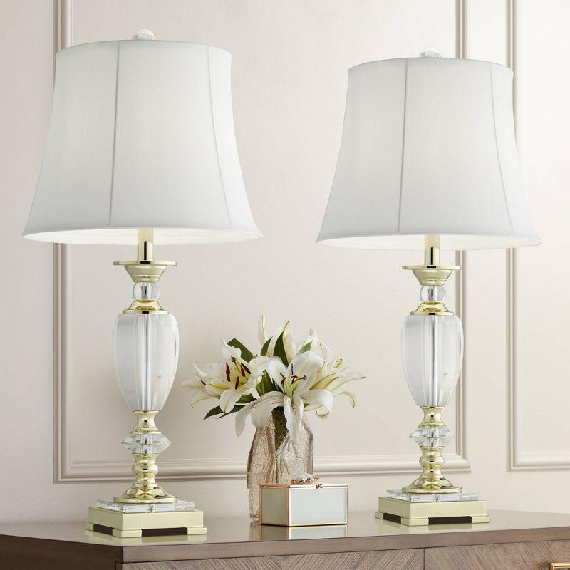 Vienna Full Spectrum Traditional Table Lamps 28.75" Tall Set of 2 Faceted Crystal and Brass White Bell Shade for Living Room Family Bedroom
