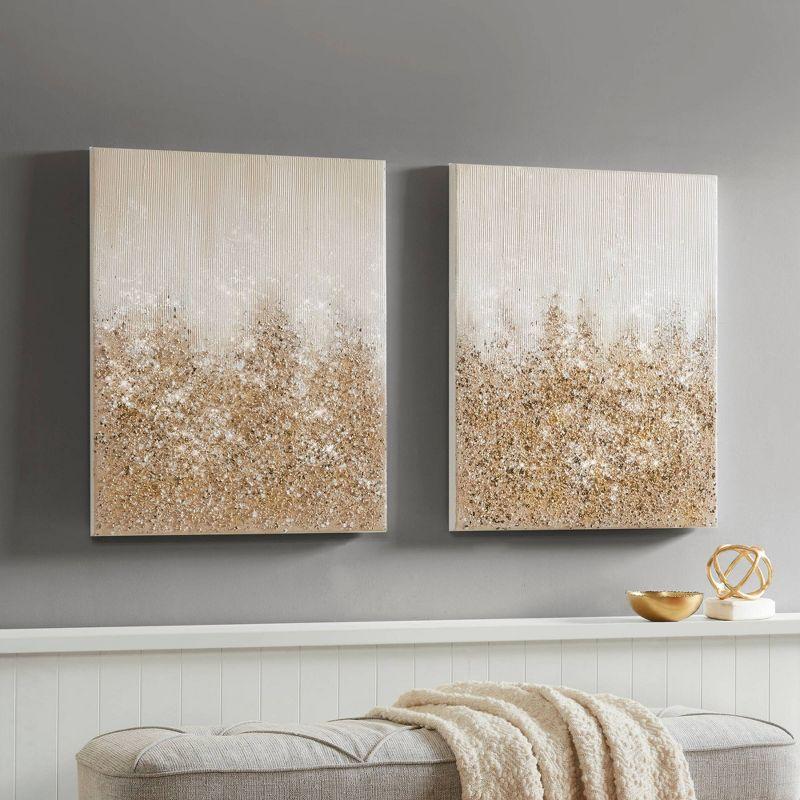 Madison Park Set of 2 22" x 28" Glimmer Hand Brush Embellished Canvas Gold: Modern Abstract Wall Art for Living Room