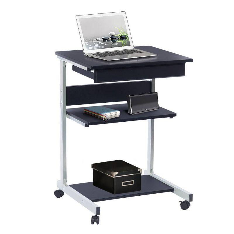 Rolling Laptop Cart with Storage Black - Techni Mobili: Mobile Workstation with Lockable Wheels, MDF Panel