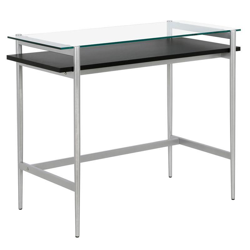 Silver and Black Glass Writing Desk with Graduated Legs