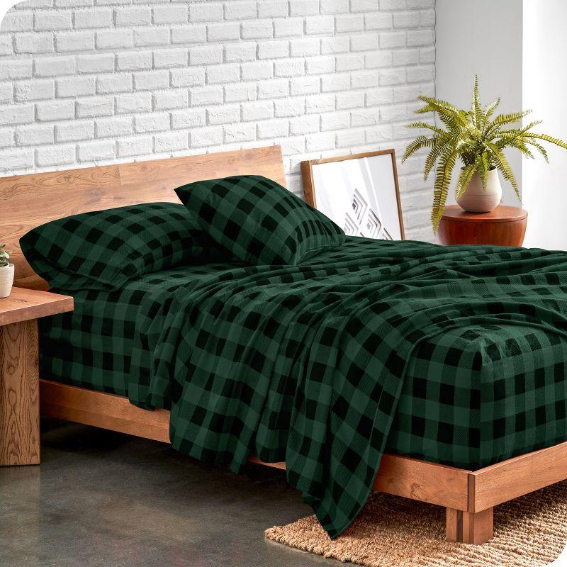 Buffalo Plaid - Forest Green/Black Cotton Flannel California King Sheet Set by Bare Home