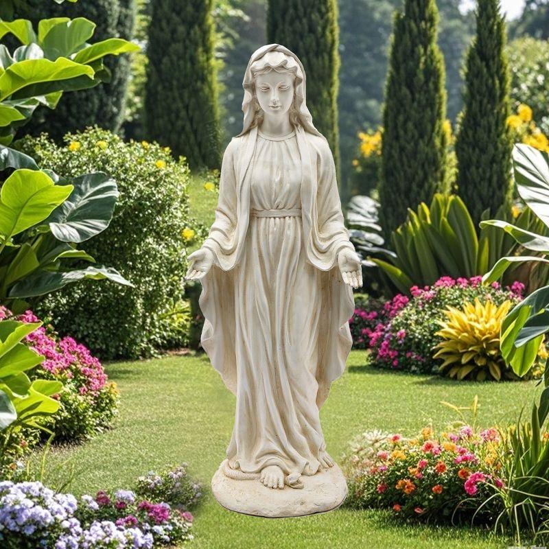 LuxenHome 30.5" H Virgin Mary Indoor Outdoor Statue Garden Statues, Ivory Off-White