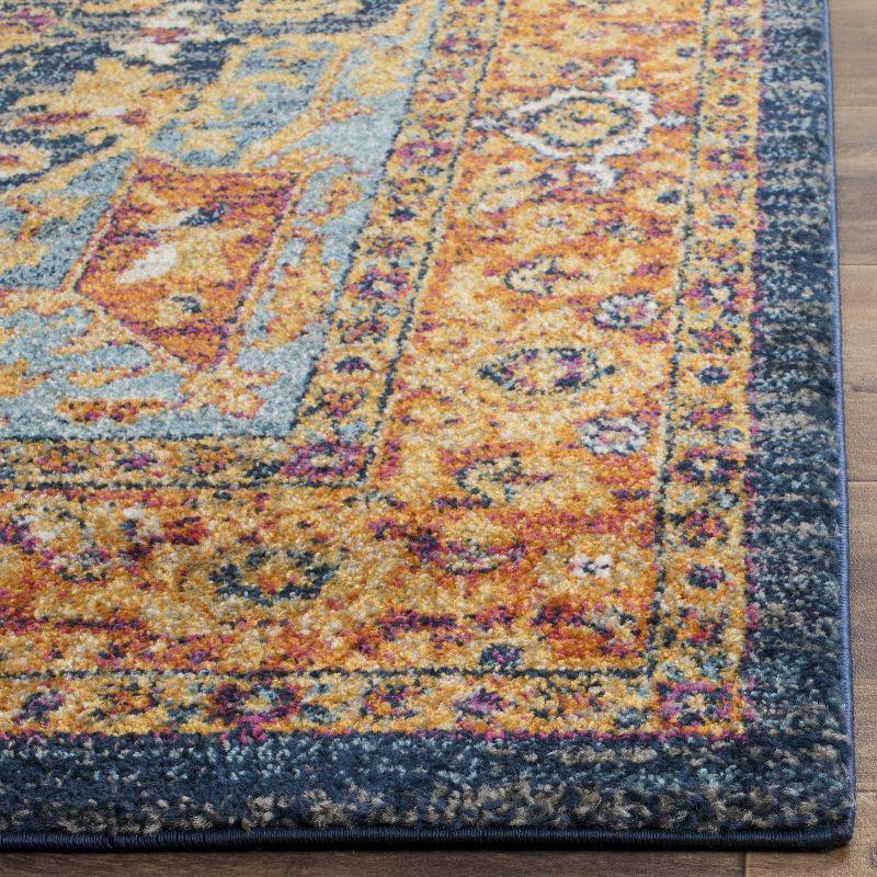 Reversible Hand-Knotted Blue and Orange Synthetic Area Rug - 2'2" X 4'