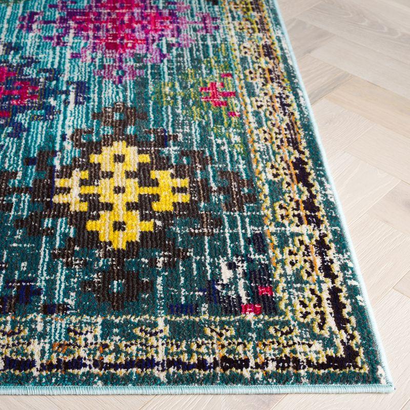 Boho-Chic Square Blue Synthetic Area Rug - Stain-Resistant and Easy Care