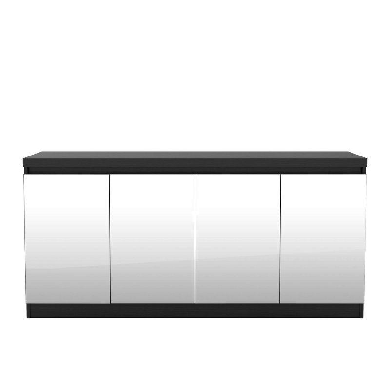 62.99" Viennese 6 Shelves Buffet Cabinet with Mirrors Matte Black - Manhattan Comfort: Modern Console Storage