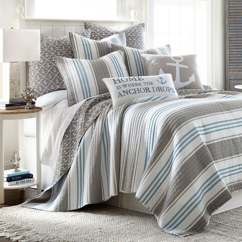 Provincetown Twin Gray and Blue Cotton Reversible Quilt