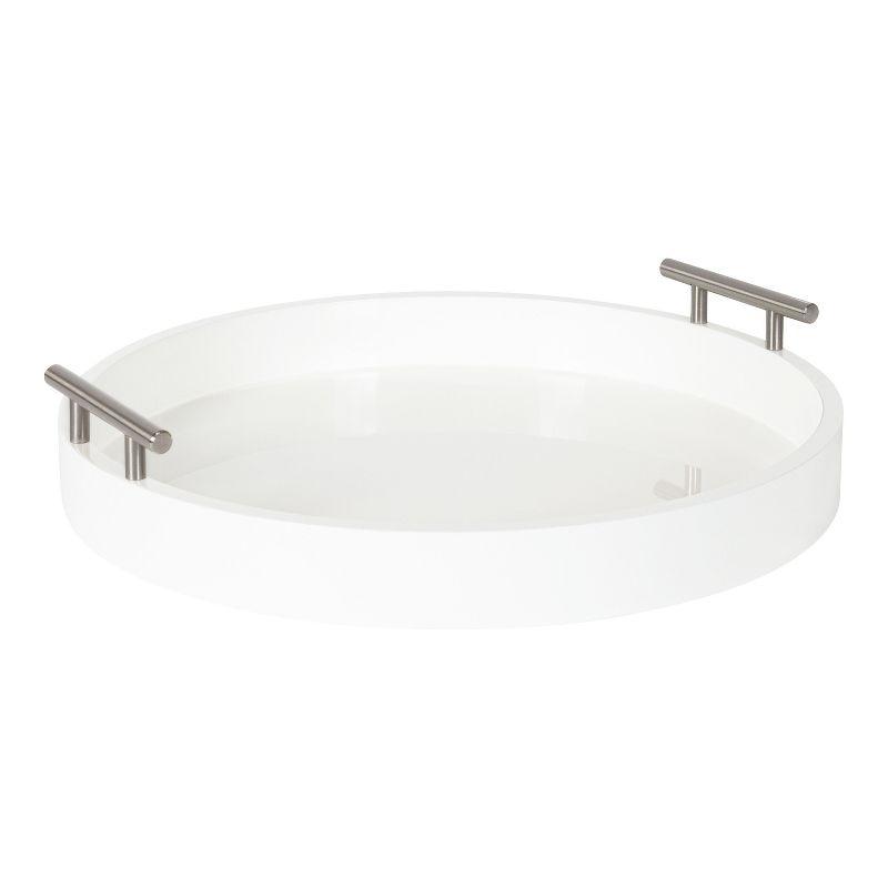 Kate and Laurel Lipton Tray, 15.5" Diameter, White and Silver