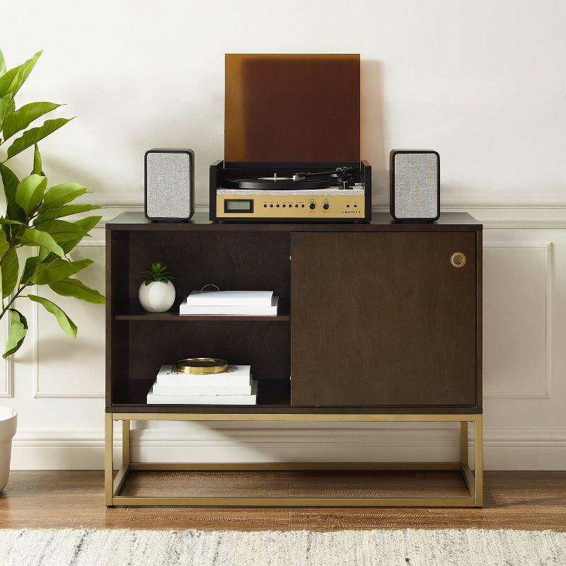 Byron Media Console Dark Brown/Gold - Crosley: Vinyl Storage Cabinet, Adjustable Shelves, Cable Management