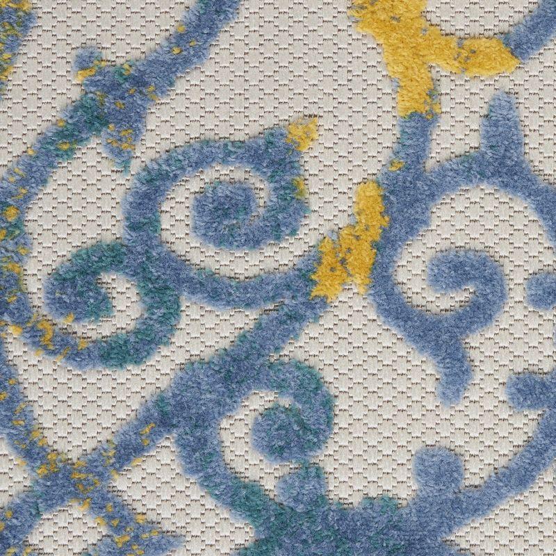 Nourison Aloha Contemporary Scroll Flatweave High-Low Indoor Outdoor Runner Rug Ivory Blue 2'3" x 10'