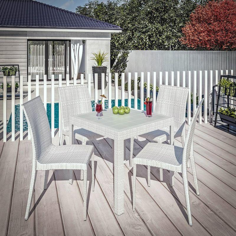 LeisureMod Mace Mid-Century 5-Piece Square Outdoor Dining Set with 4 Side Chairs