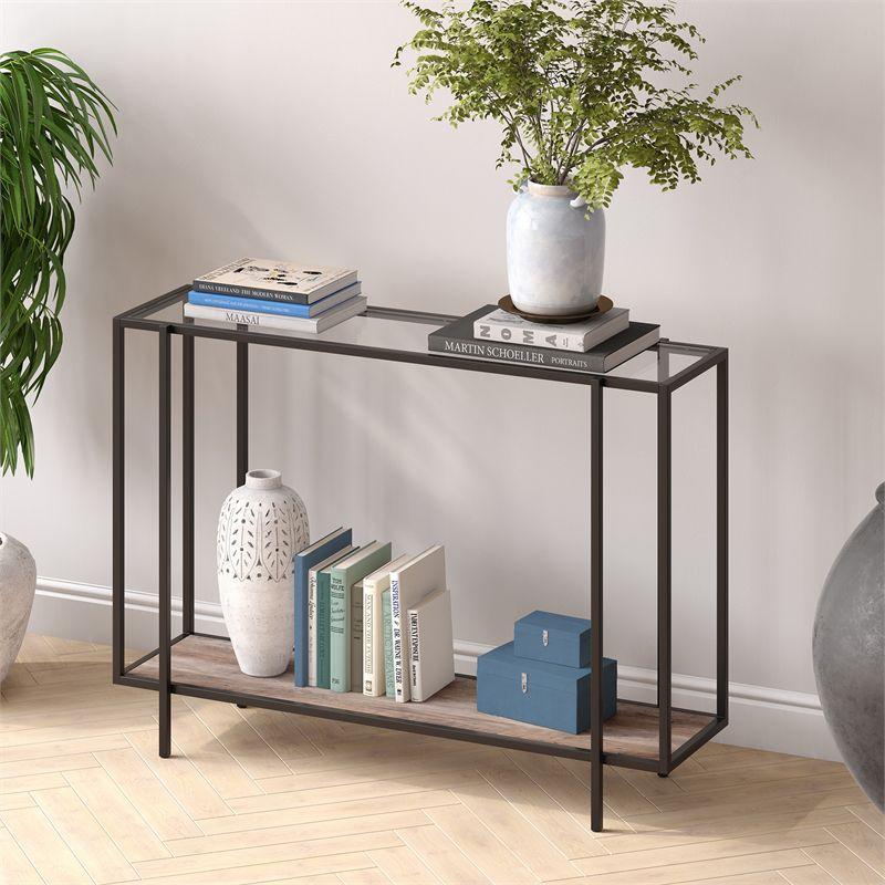 Black Bronze Accent Table with Gray Oak Shelf - Henn&Hart