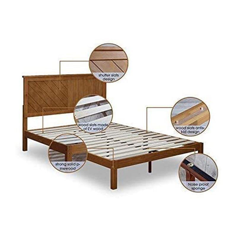 MUSEHOMEINC Solid Pinewood Unique Rustic Platform Bed with No Box Spring Needed, 2 Way Designed Headboard, and Wood Slat Support, King