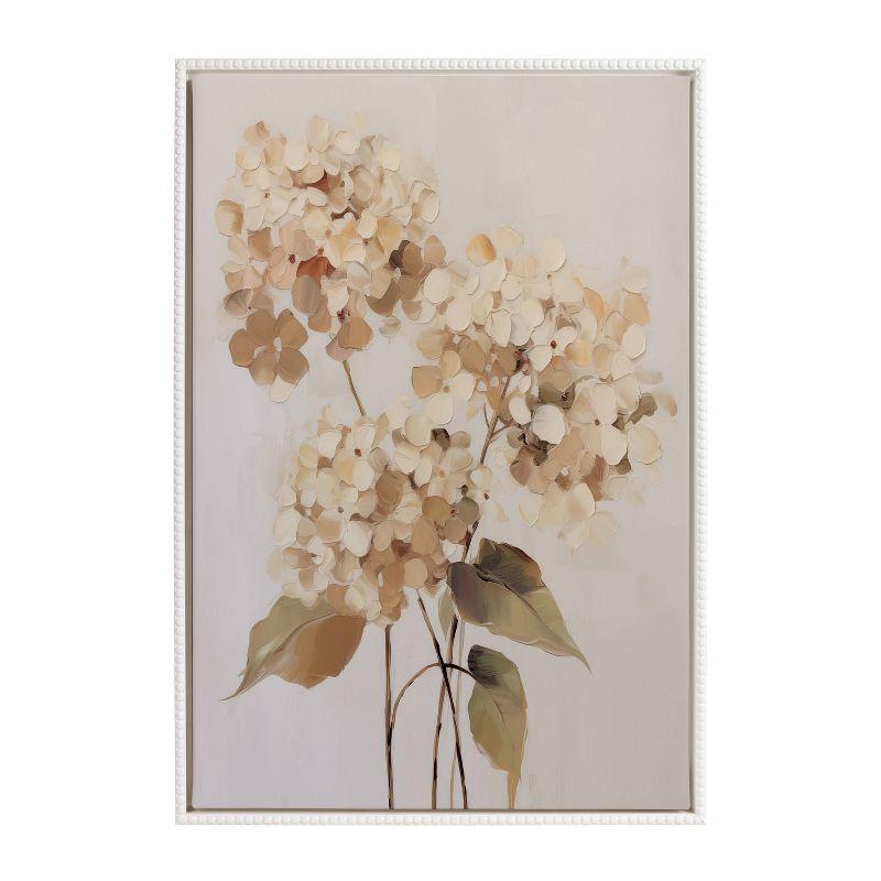 Soft Hydrangeas Beige and White Canvas Print with Beaded Frame