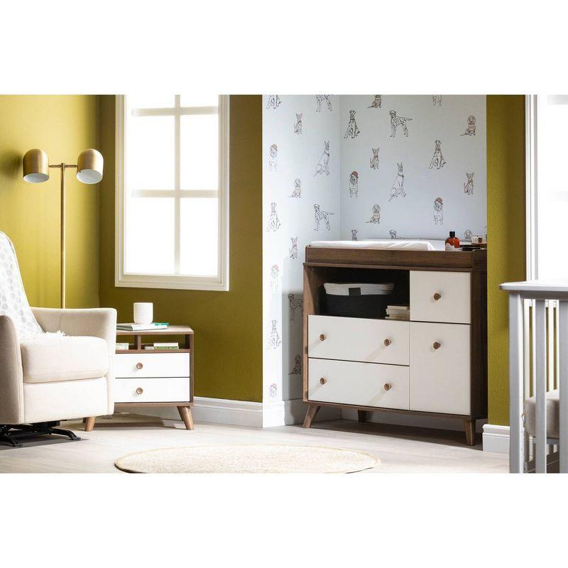 Natural Walnut and White Changing Table with Drawers