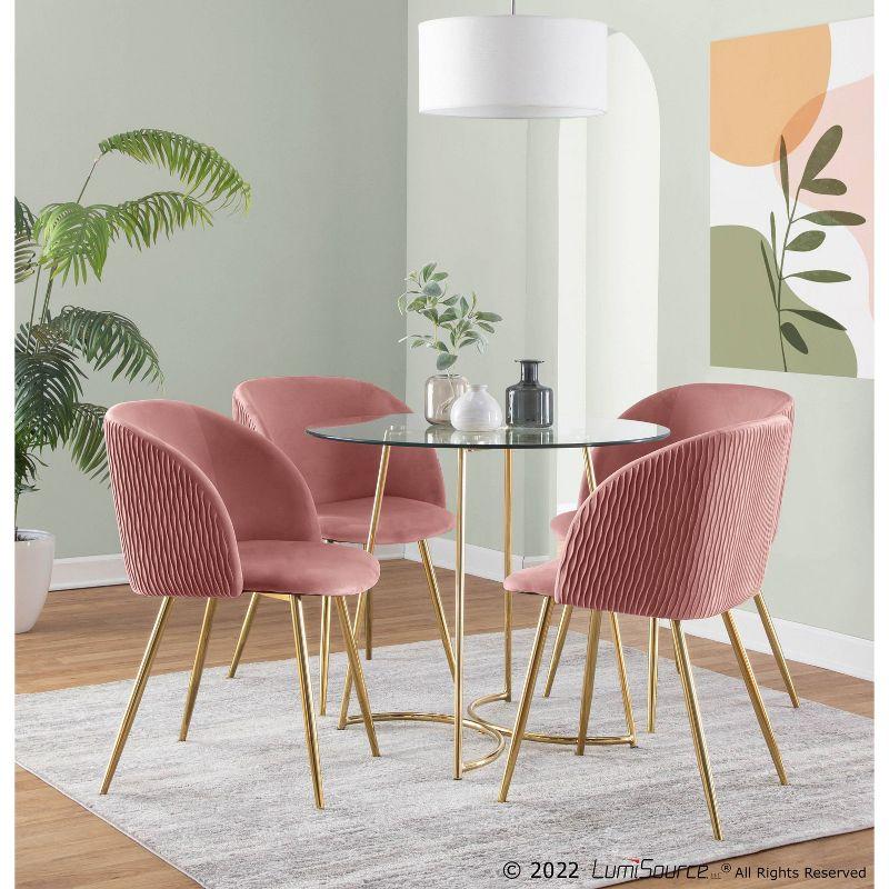 Fran Pleated Velvet Waves Upholstered Dining Chair Set - Pink