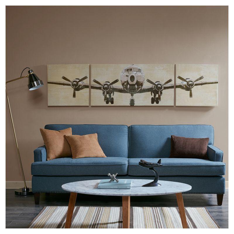 Vintage Airplane Triptych Canvas Art Set in Beige and Gray