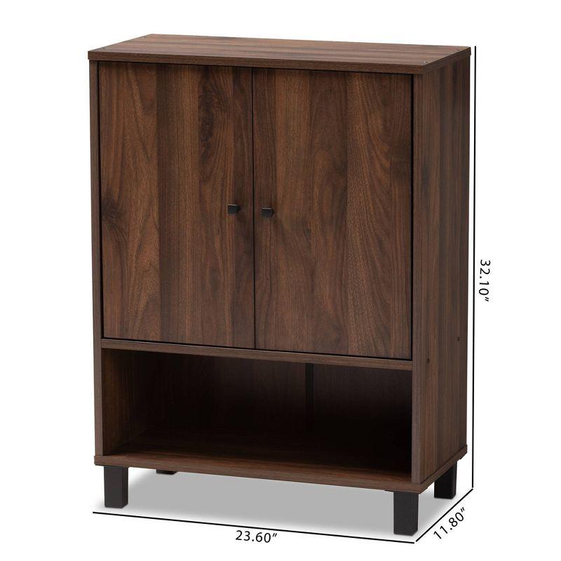 Baxton Studio Rossin Walnut Finished 2 Door Wood Entryway Shoe Storage Cabinet Brown: Freestanding Organizer, Holds 8 Pairs