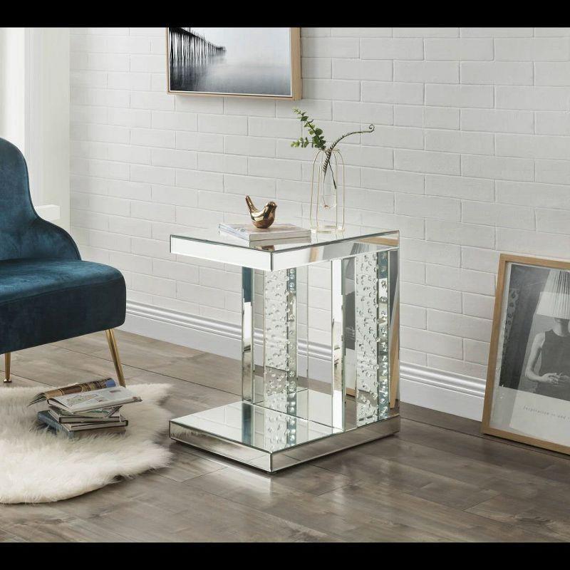 20" Nysa Accent Table Mirrored & Faux Crystals Inlay: No Assembly, Square Legs - Acme Furniture