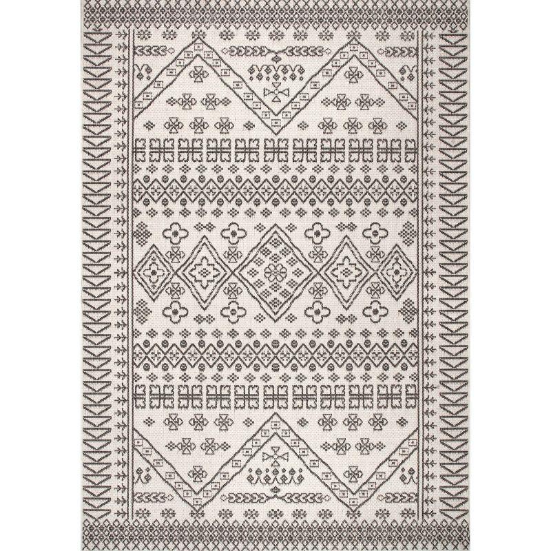 Nuloom Kandace Geometric 6x9 Indoor/Outdoor Area Rug for Living Room Patio Deck Front Porch Kitchen, Ivory/Grey